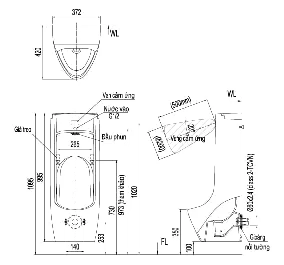 Bồn tiểu nam dạng đứng Inax ASU-500V