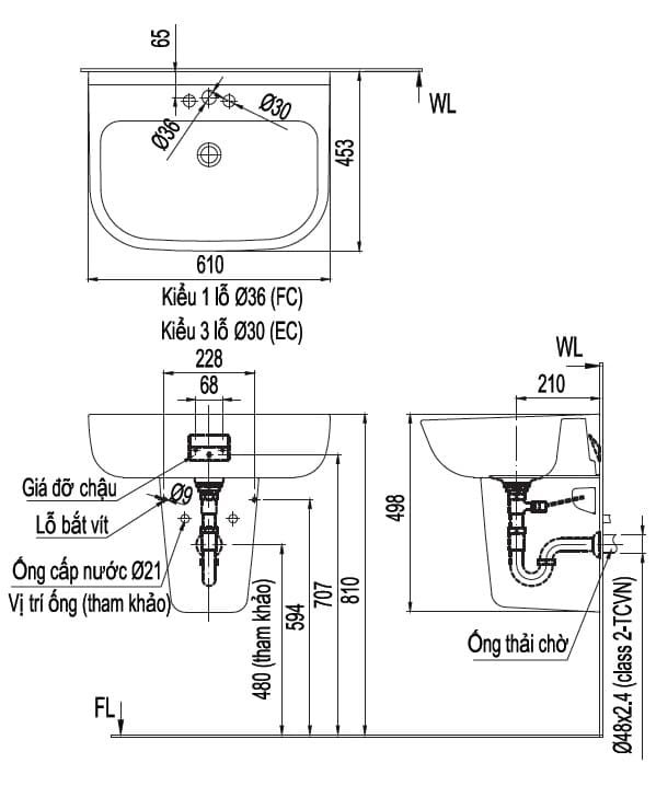 Chân lửng chậu rửa treo tường Inax L-298VC