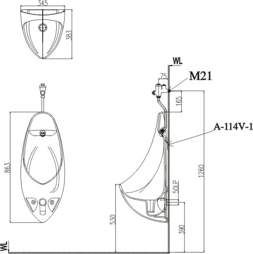 Bồn tiểu nam treo tường Inax U-417V