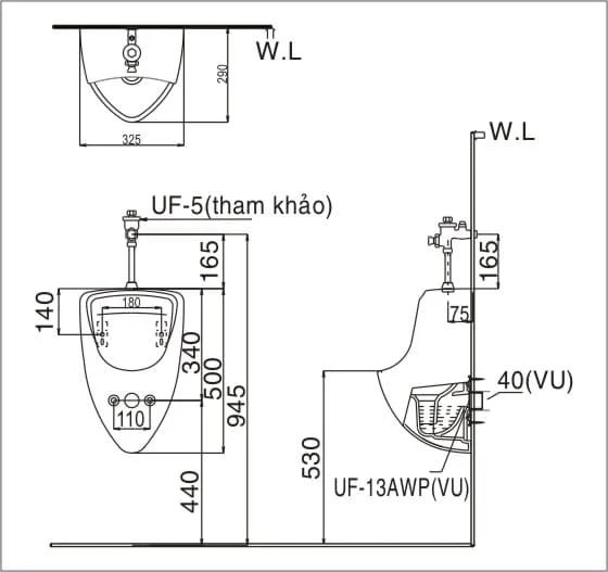 Bồn tiểu nam treo tường Inax U-440V