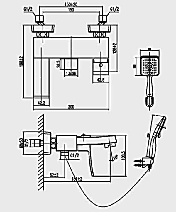 bản vẽ kỹ thuật Vòi Hoa Sen INAX BFV-403S
