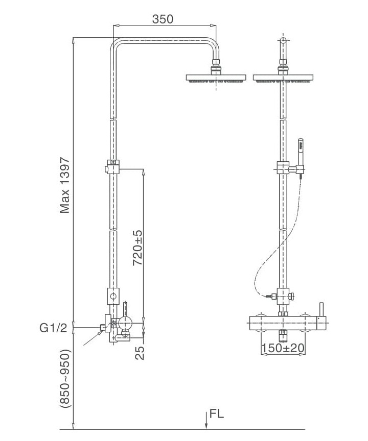 Bản vẽ kỹ thuật Sen tắm đứng nóng lạnh INAX BFV-70S