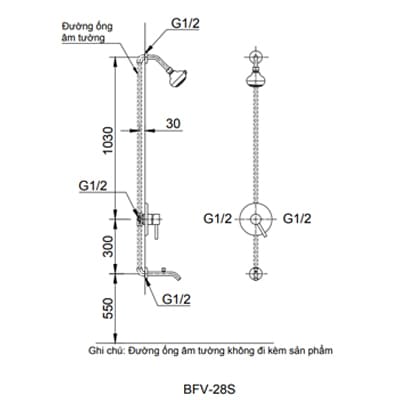 Bản vẽ kỹ thuật Sen tắm âm tường nóng lạnh INAX BFV-28S