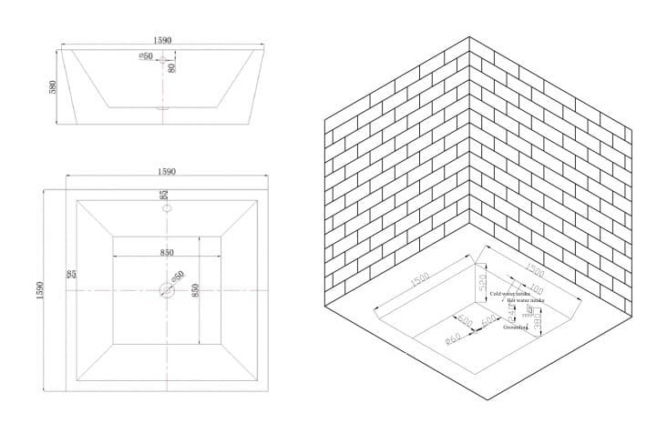 bản vẽ kỹ thuật Bồn tắm MASSAGE NOFER NG–1616D