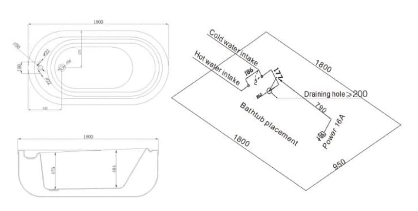 bản vẽ kỹ thuật Bồn tắm MASSAGE NOFER NG–1678D