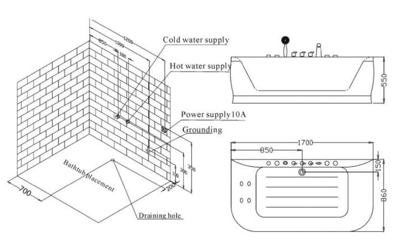 bản vẽ kỹ thuật Bồn tắm MASSAGE NOFER NG–1786P