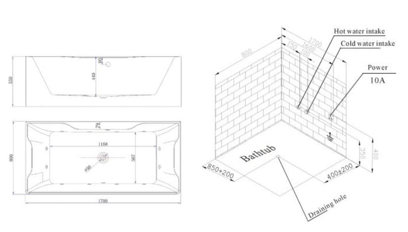 bản vẽ kỹ thuật Bồn tắm MASSAGE NOFER NG–1787D