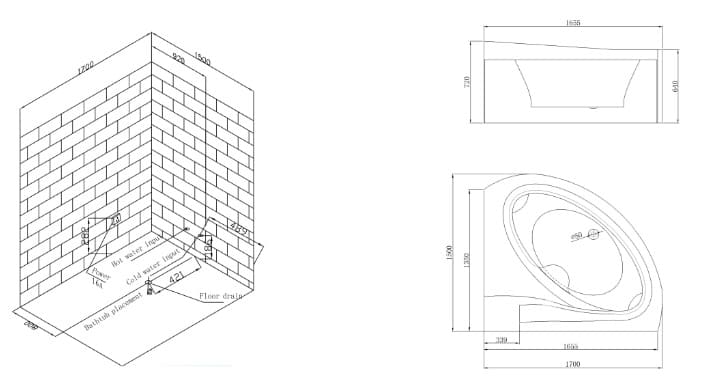 bản vẽ kỹ thuật bồn tắm MASSAGE NOFER NG–3169D