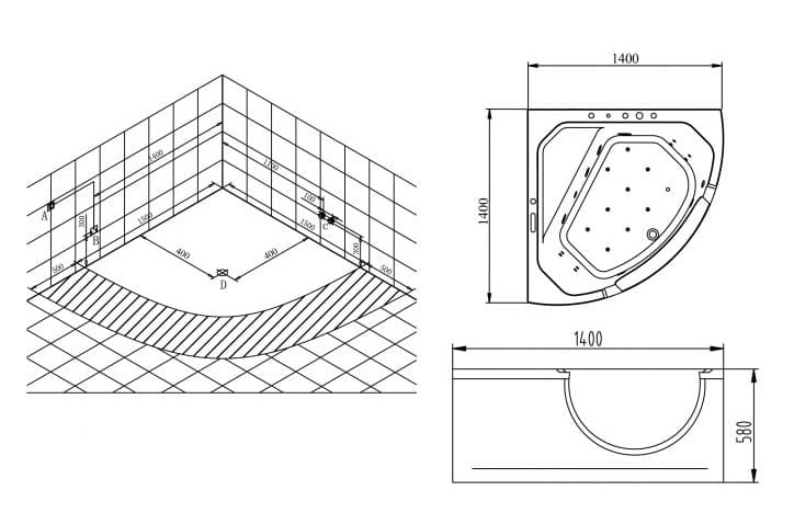 bản vẽ kỹ thuật Bồn tắm MASSAGE NOFER NG–62118M-LUX