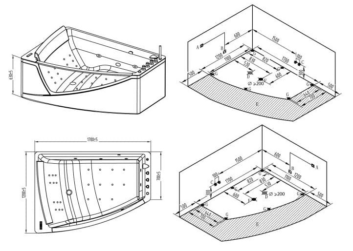 bản vẽ kỹ thuật Bồn tắm MASSAGE NOFER NG–65109B