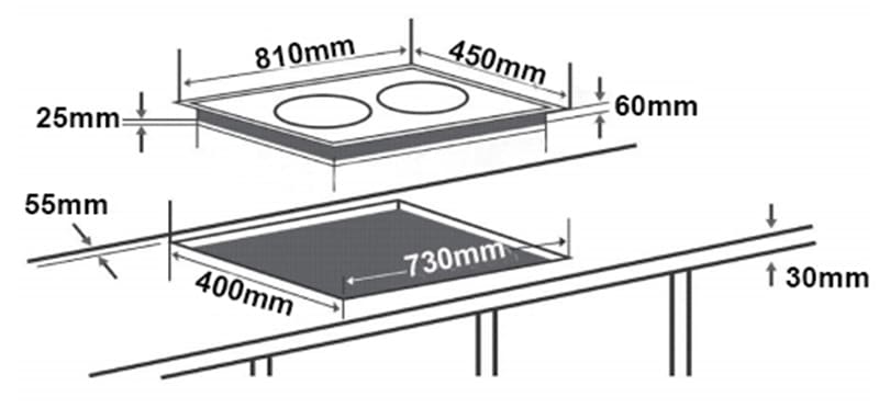 Hình ảnh bản vẽ kỹ thuật Bếp điện từ 3 vùng nấu Chefs EH-IH536