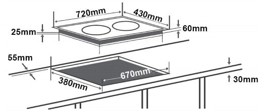 Hình ảnh bản vẽ kỹ thuật Bếp từ đôi Chefs EH-DIH220