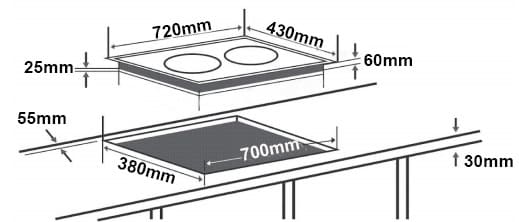 Hình ảnh bản vẽ kỹ thuật Bếp từ đôi Chefs EH-DIH868