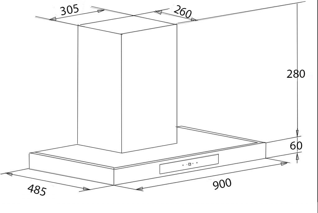 Hình ảnh bản vẽ kỹ thuật Máy hút mùi Chefs EH-R107E9