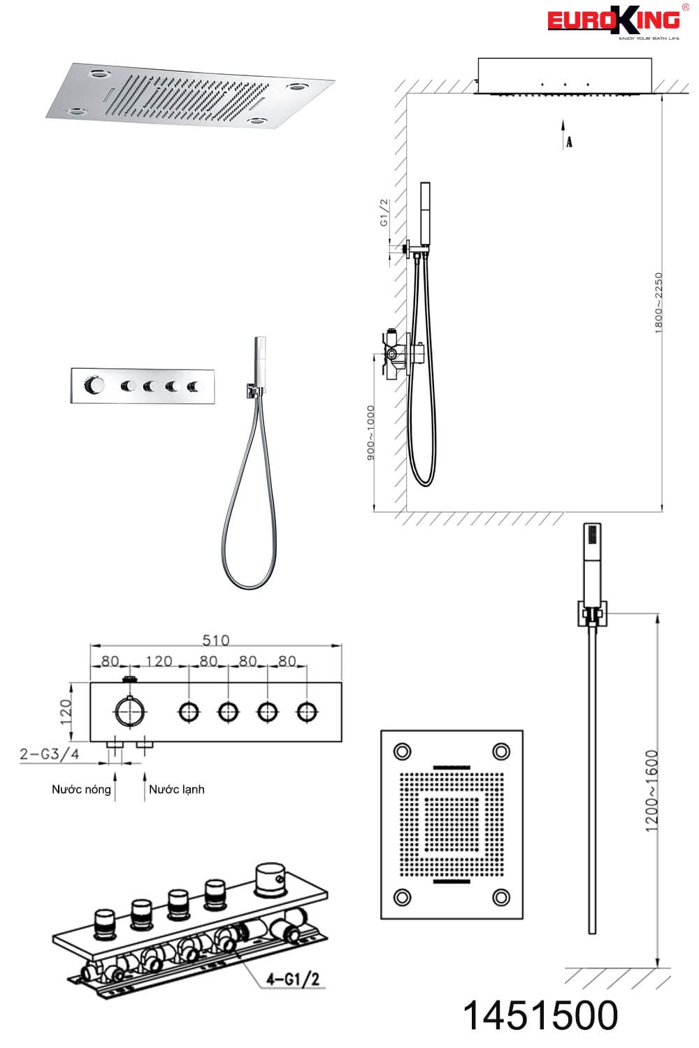  Sen tắm âm tường Euroking EU-1451500