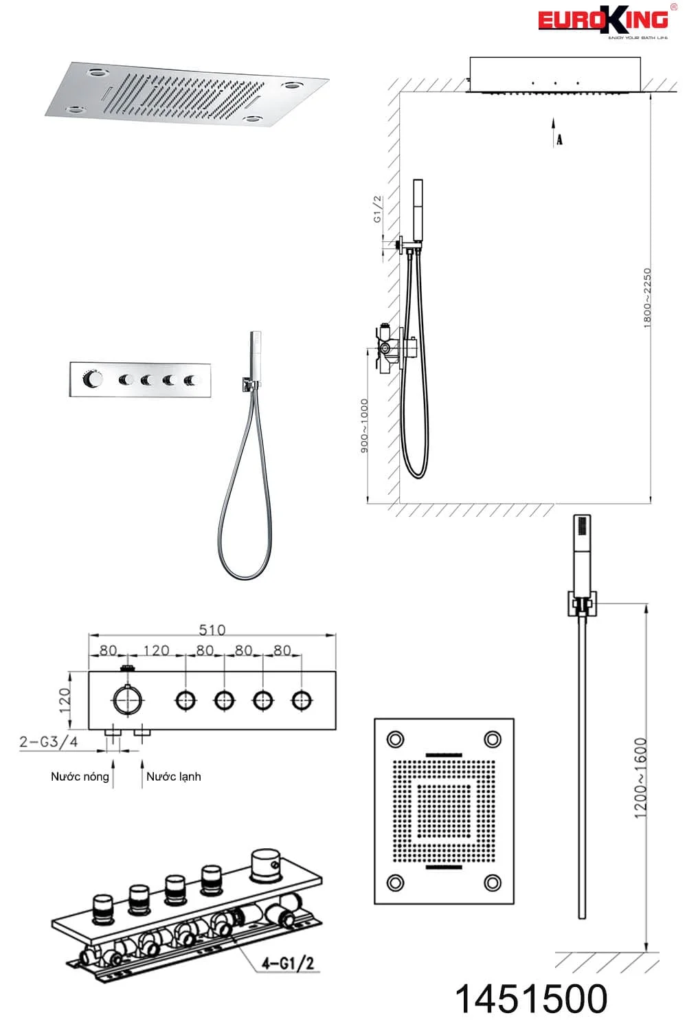  Sen tắm âm tường Euroking EU-1451500