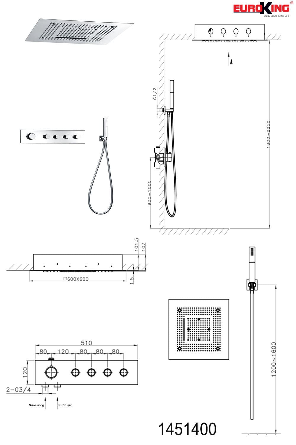  Sen tắm âm tường Euroking EU-1451400
