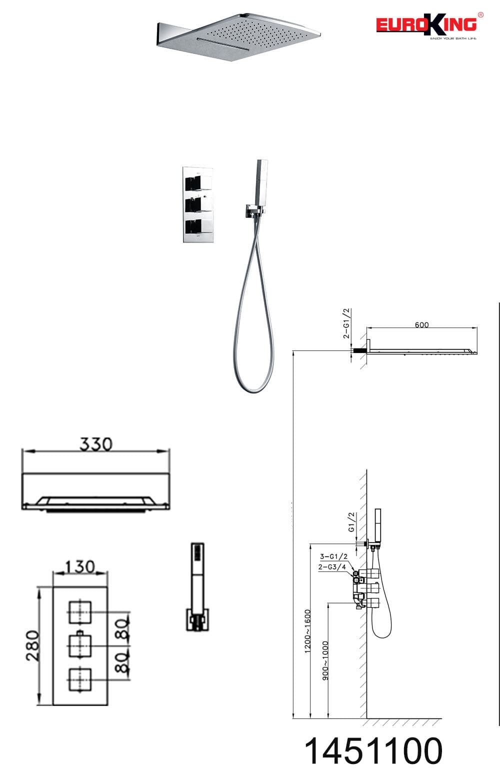  Sen tắm âm tường Euroking EU-1451100