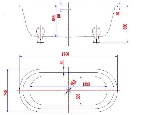 Bảng vẽ kỹ thuật Bồn tắm Euroking EU-1716 