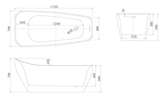 Bảng vẽ kỹ thuật Bồn tắm Euroking EU–1846 PLUS 