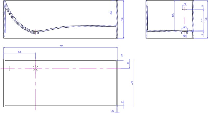 Bảng vẽ kỹ thuật Bồn tắm Nofer NO-6514