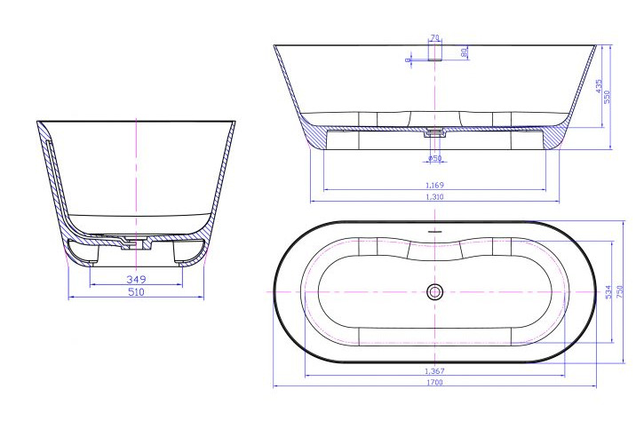 Bảng vẽ kỹ thuật Bồn tắm Nofer NO-65160 