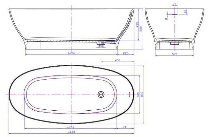 Bảng vẽ kỹ thuật Bồn tắm Nofer NO-65166