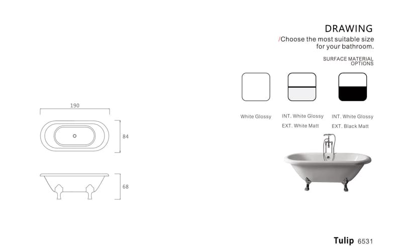Bảng vẽ kỹ thuật Bồn tắm TULIP Nofer NO-6531