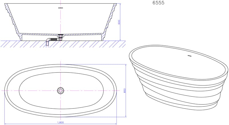 Bảng vẽ kỹ thuật Bồn tắm Nofer NO-6555