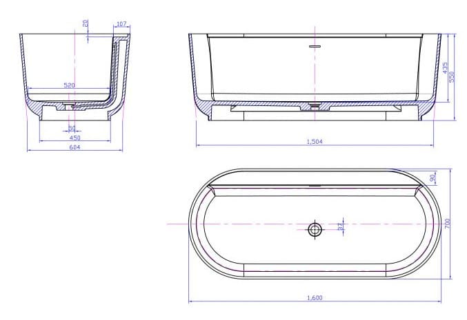 Bảng vẽ kỹ thuật Bồn tắm Nofer NO-65176 