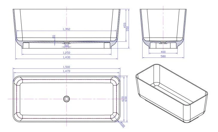 Bảng vẽ kỹ thuật Bồn tắm Nofer NO-65180
