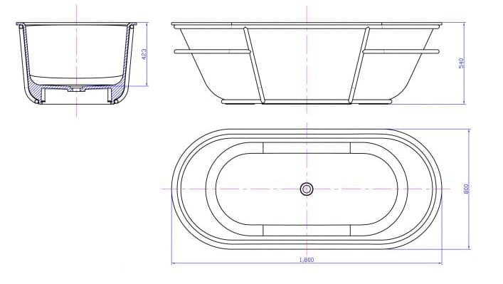 Bảng vẽ kỹ thuật Bồn tắm Nofer NO-65185