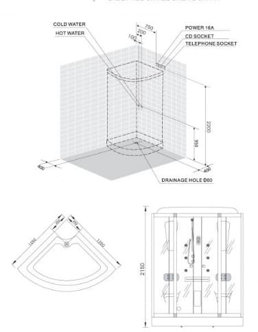 bản vẽ kỹ thuật Phòng xông hơi Nofer NO-203P
