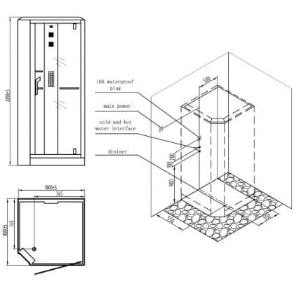 bản vẽ kỹ thuật Phòng xông hơi Nofer NO-89101S (R) White