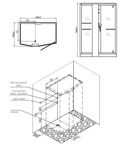 bản vẽ kỹ thuật Phòng xông hơi Nofer NO-89102S Black 