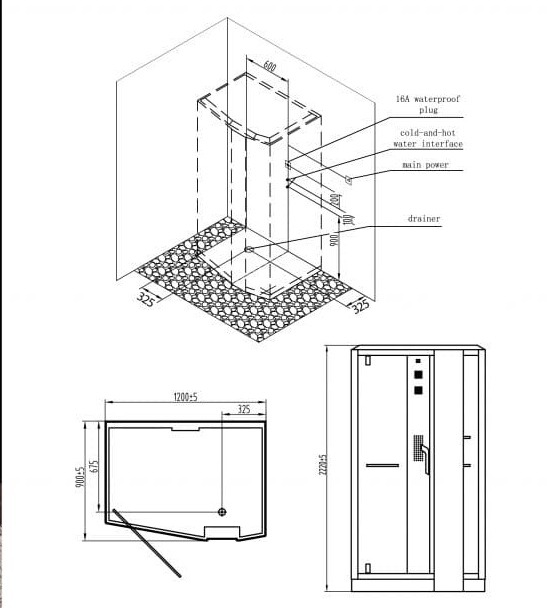 bản vẽ kỹ thuật Phòng xông hơi Nofer NO-89105S (R) White