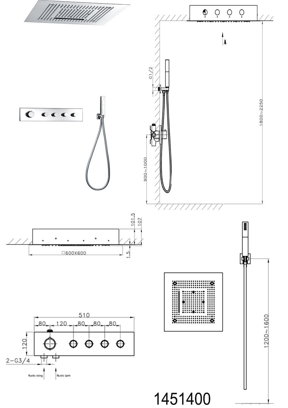  Sen tắm âm tường Nofer NO-1451400 