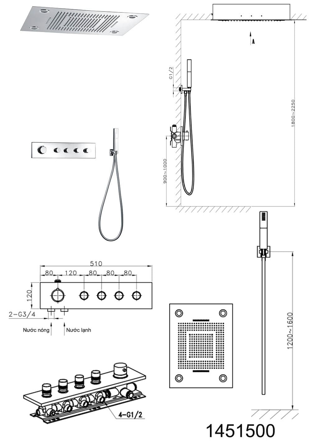  Sen tắm âm tường Nofer NO-1451500 