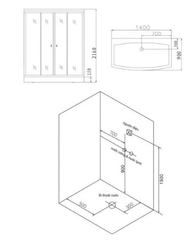 bản vẽ kỹ thuật Phòng xông hơi Nofer NO-1490 W/B