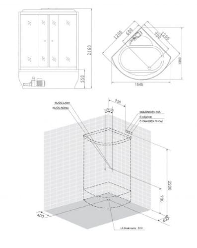 bản vẽ kỹ thuật Phòng xông hơi Nofer NO-2120