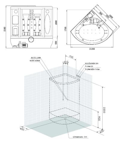 bản vẽ kỹ thuật Phòng xông hơi Nofer NO-2160