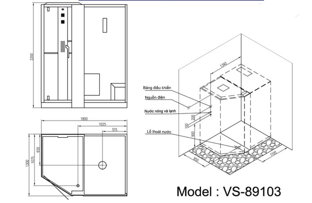 bản vẽ kỹ thuật Phòng xông hơi Nofer NO-89103S Black