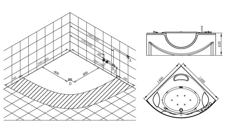 bản vẽ kỹ thuật Bồn tắm MASSAGE Euroking EG–65103A