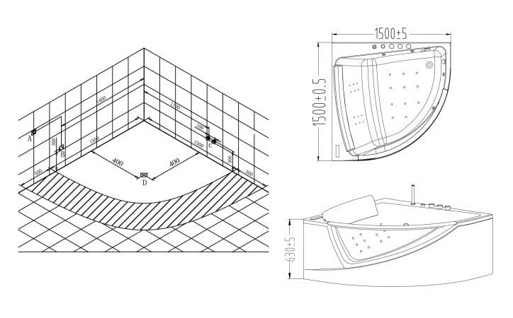 bản vẽ kỹ thuật Bồn tắm MASSAGE Euroking EG–65107