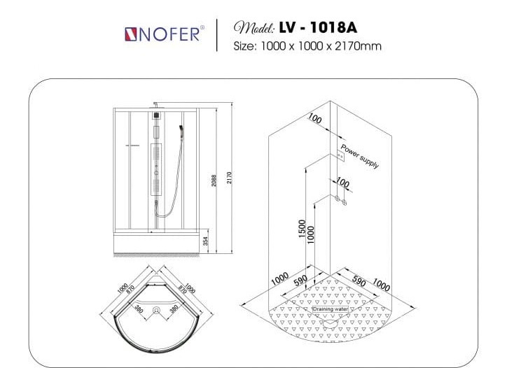 bản vẽ kỹ thuật Phòng tắm vách kính NOFER NO-1018A