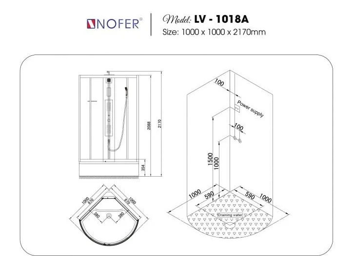 bản vẽ kỹ thuật Phòng tắm vách kính NOFER NO-1018A
