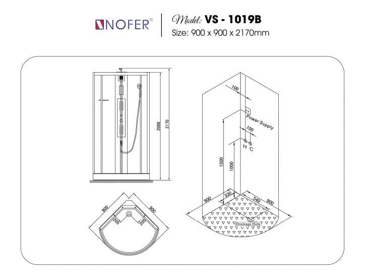 bản vẽ kỹ thuật Phòng xông hơi Nofer NO-1019B