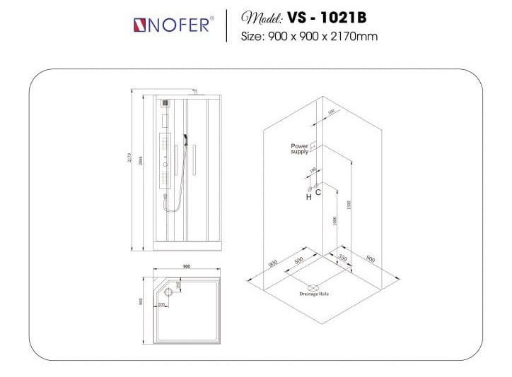 bản vẽ kỹ thuật Phòng xông hơi Nofer NO-1021B