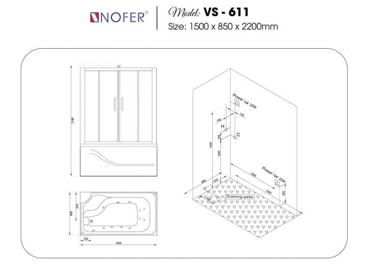 bản vẽ kỹ thuật Phòng xông hơi Nofer NO-611