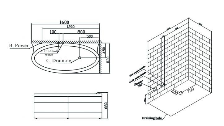bản vẽ kỹ thuật Bồn tắm MASSAGE Euroking EG–1680P 